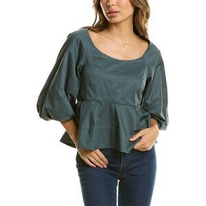 Sz6 Tibi Eco Poplin Peplum in Green Limestone - Runs LARGE